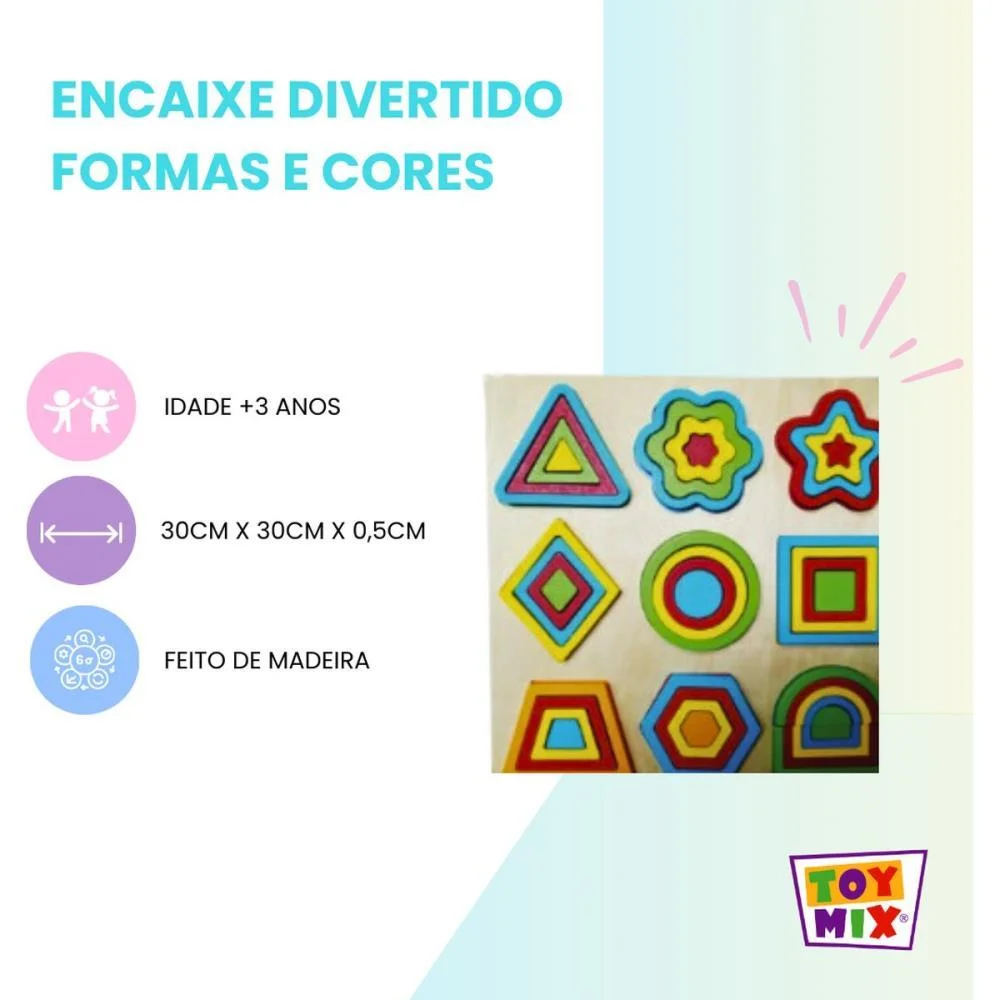 BRINQUEDO PEDAGOGICO MADEIRA ENCAIXE DIVERTIDO FORMAS/CORES TOY MIX (UNIDADE) - imagem 4