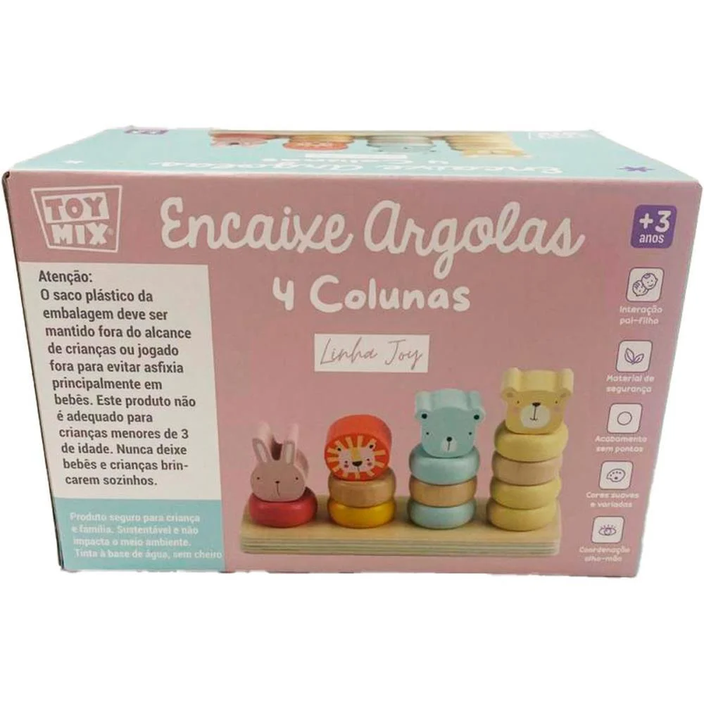BRINQUEDO PEDAGOGICO MADEIRA ENCAIXE ARGOLAS 4 COLUNAS TOY MIX (UNIDADE) - imagem 3