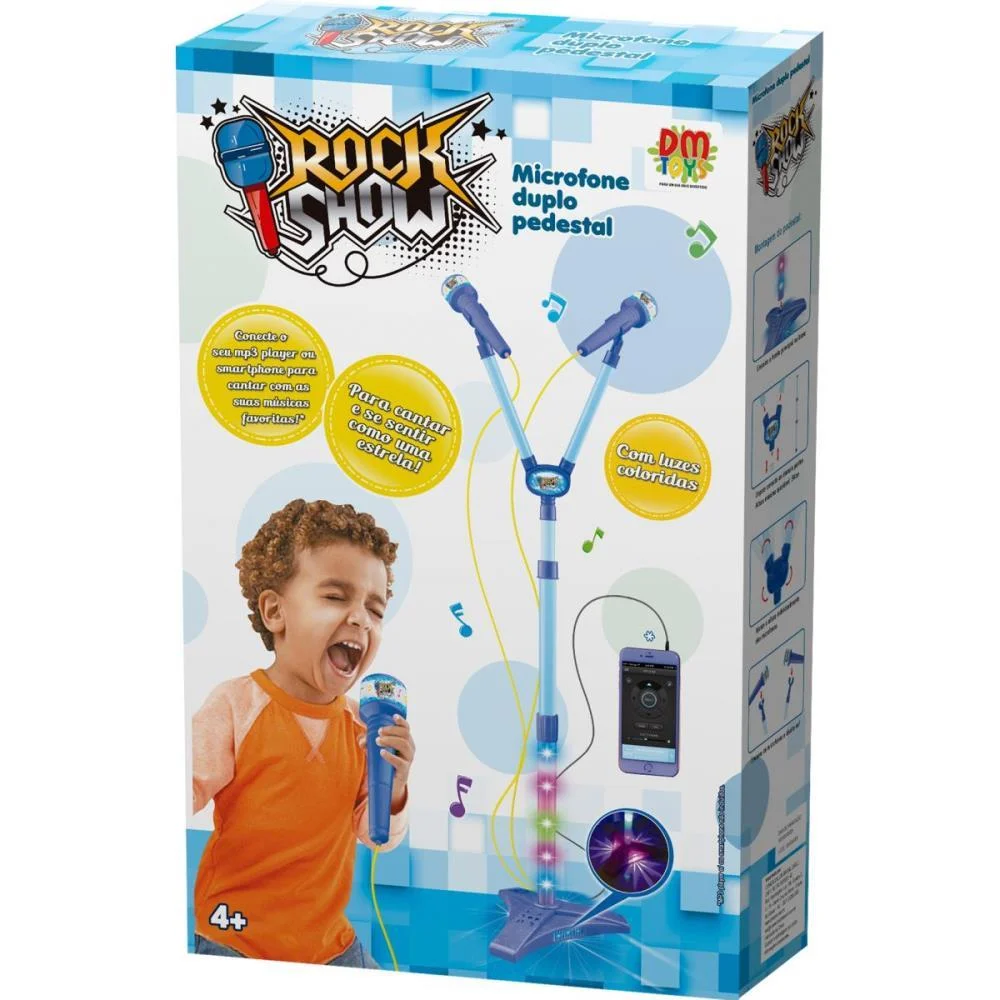 INSTRUMENTO MUSICAL MICROFONE DUPLO PEDESTAL AZUL DM TOYS (UNIDADE) - imagem 3