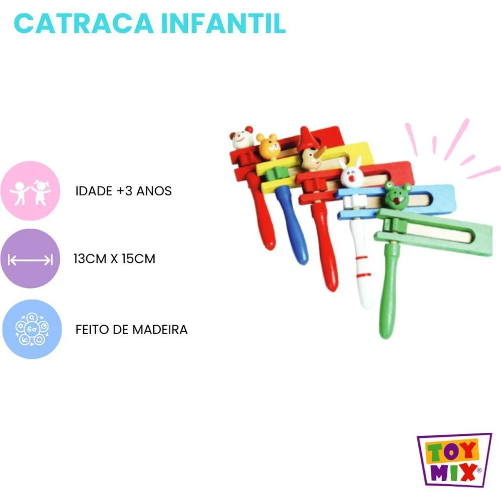INSTRUMENTO MUSICAL CATRACA INFANTIL 15CM (S) TOY MIX (UNIDADE) - imagem 4