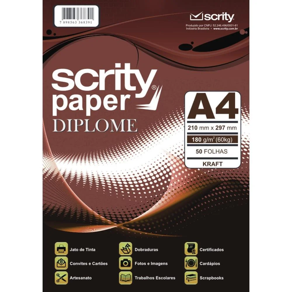 PAPEL KRAFT FOLHA DIPLOME KRAFT NATURAL A4 180G. SCRITY (PCT.C/50) - imagem 2