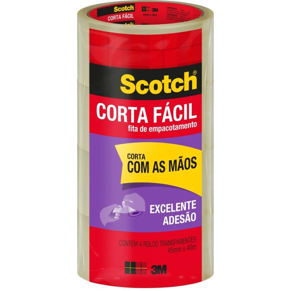 FITA PARA EMPACOTAMENTO SCOTCH CORTA FACIL 45MMX40M TR 3M (PCT.C/04) - imagem 3