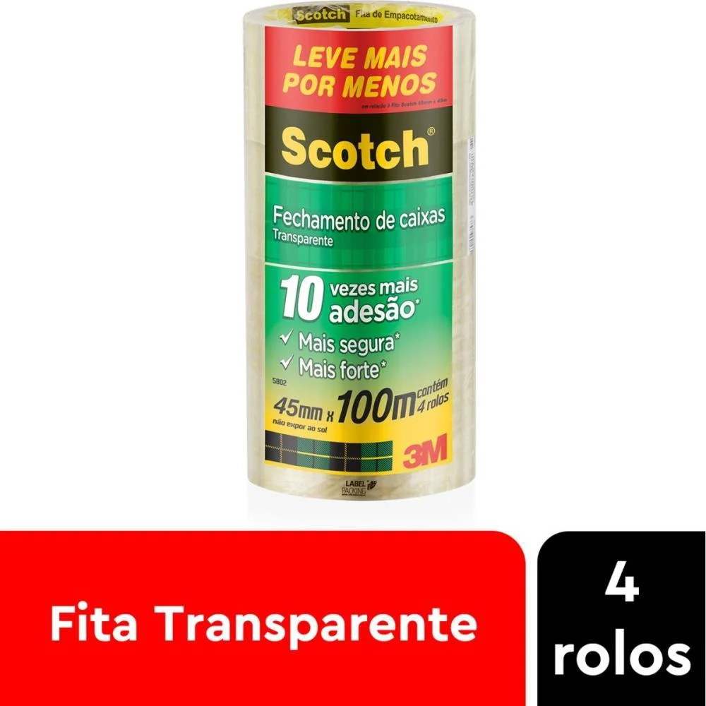 FITA PARA EMPACOTAMENTO SCOTCH 5802 45MMX100M TRANSP. 3M (PCT.C/04) - imagem 7