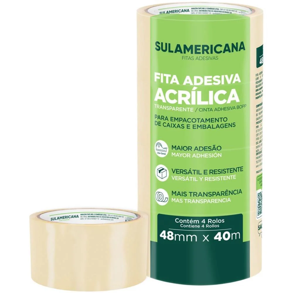 FITA PARA EMPACOTAMENTO SULAMERICANA 48MMX40M TRANSP. SULAMERICANA (PCT.C/04) - imagem 3