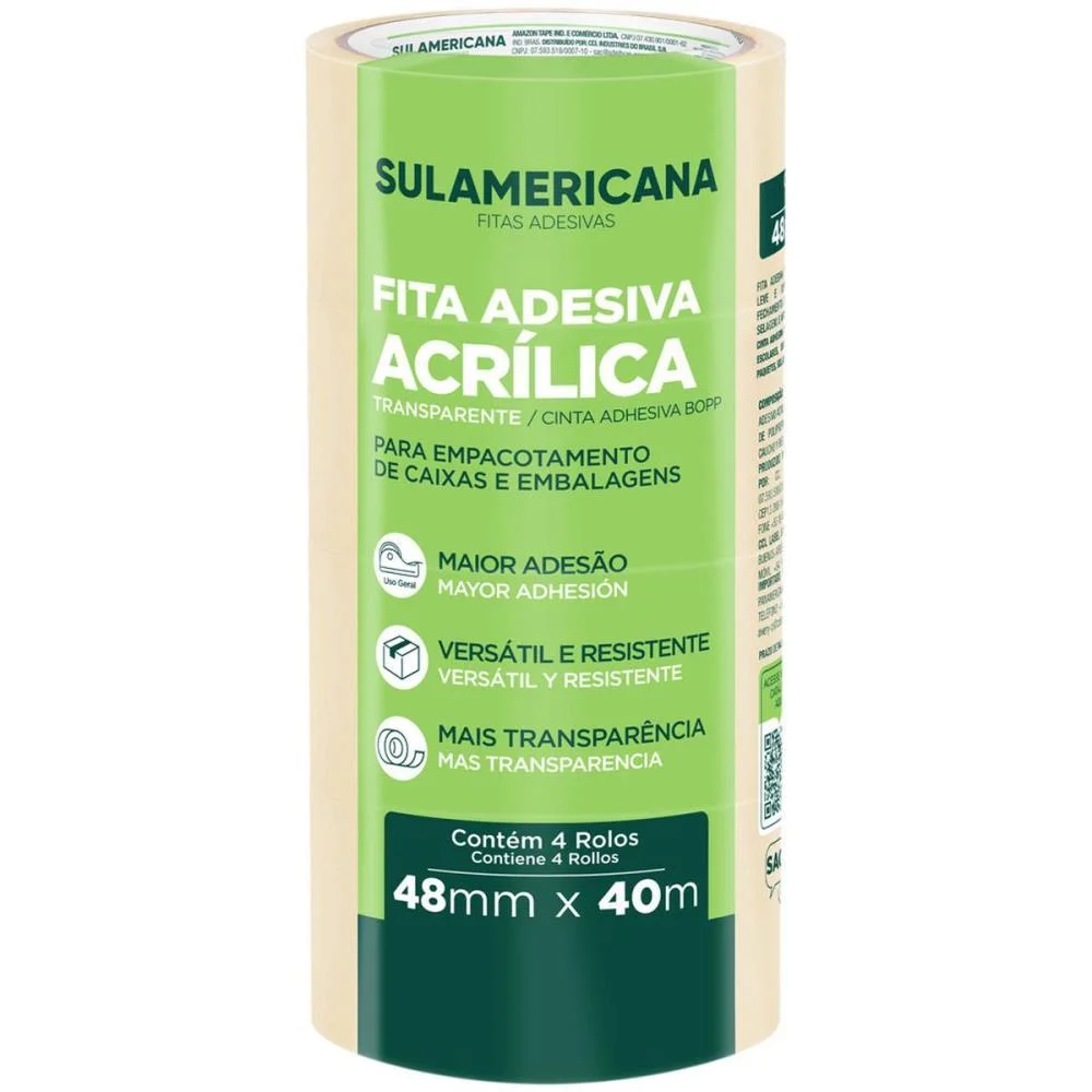 FITA PARA EMPACOTAMENTO SULAMERICANA 48MMX40M TRANSP. SULAMERICANA (PCT.C/04) - imagem 5