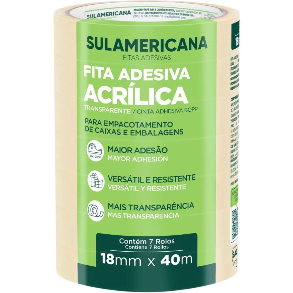 FITA PARA EMPACOTAMENTO SULAMERICANA  18MMX40M TRANSP. SULAMERICANA (PCT.C/07) - imagem 7
