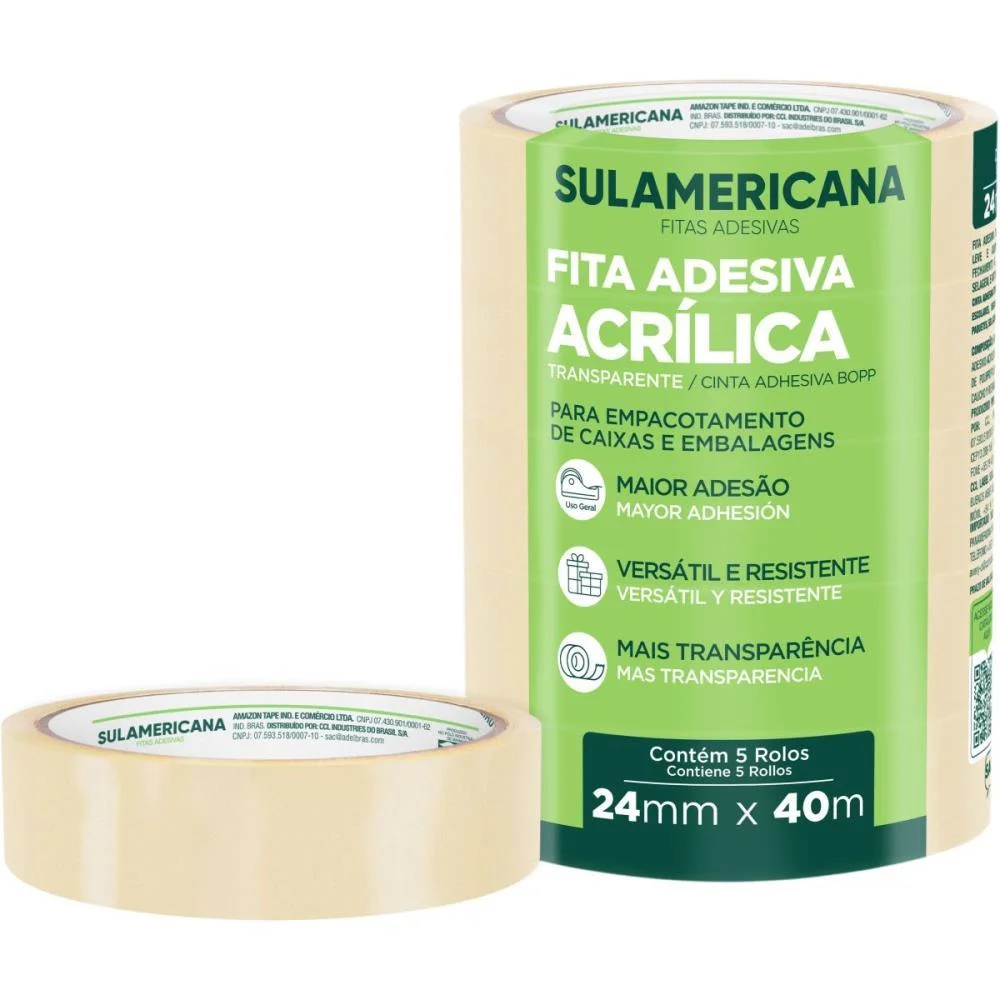 FITA PARA EMPACOTAMENTO SULAMERICANA 24MMX40M TRANSP. SULAMERICANA (PCT.C/05) - imagem 3