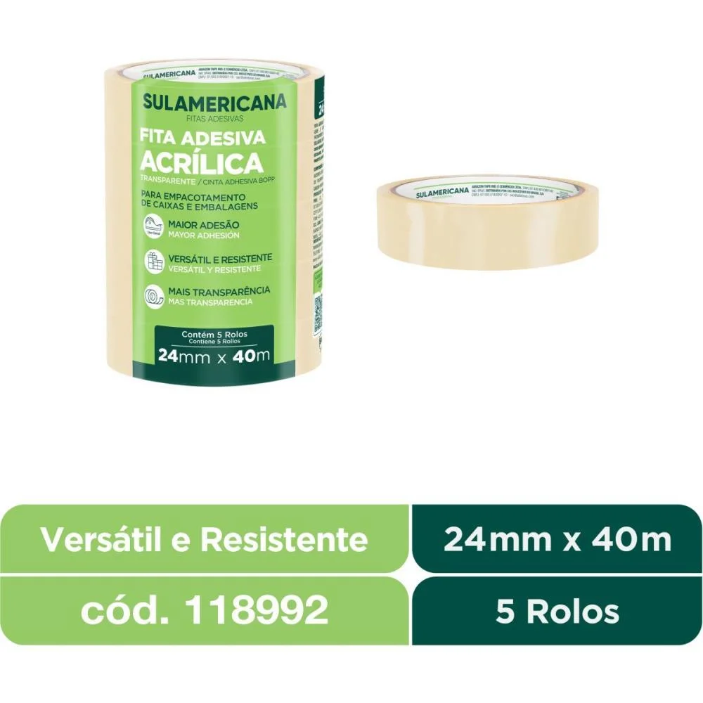 FITA PARA EMPACOTAMENTO SULAMERICANA 24MMX40M TRANSP. SULAMERICANA (PCT.C/05) - imagem 4