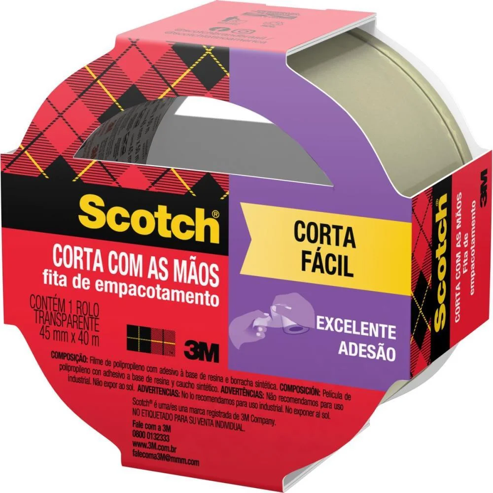 FITA PARA EMPACOTAMENTO SCOTCH CORTA FACIL 45MMX40M TR 3M (UNIDADE) - imagem 7