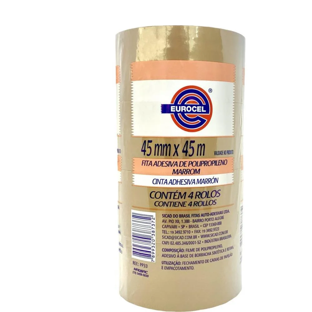 FITA PARA EMPACOTAMENTO PP 33 45MMX45M MARROM EUROCEL (PCT.C/04) - imagem 4
