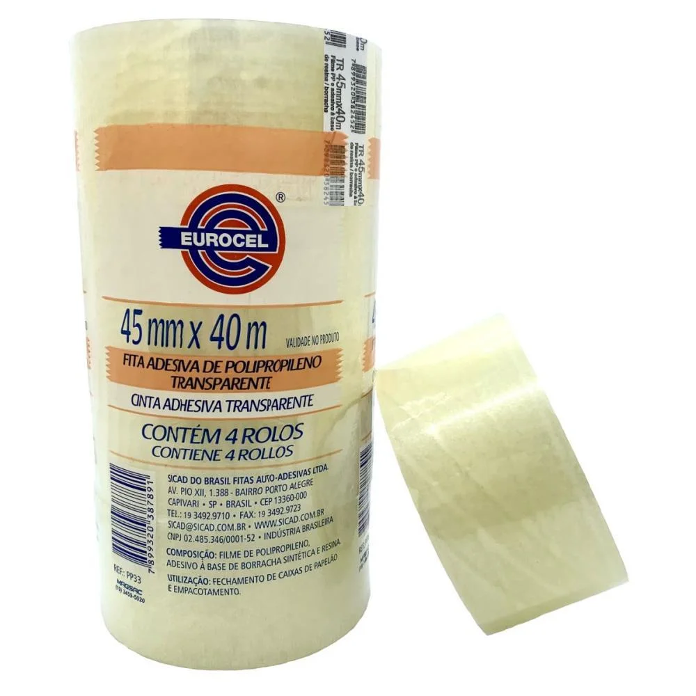 FITA PARA EMPACOTAMENTO PP 33 45MMX40M TRANSPARENTE EUROCEL (PCT.C/04) - imagem 3