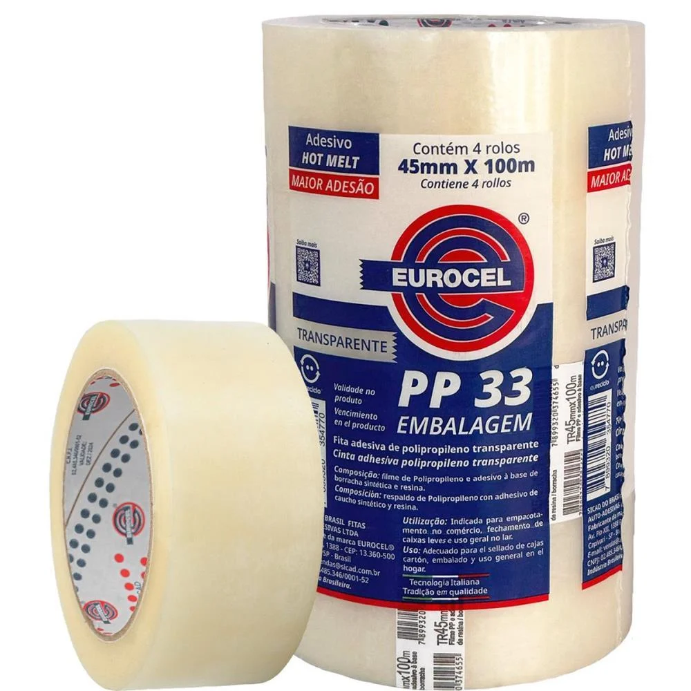 FITA PARA EMPACOTAMENTO PP 33 45MMX100M TRANSPARENTE EUROCEL (PCT.C/04) - imagem 2