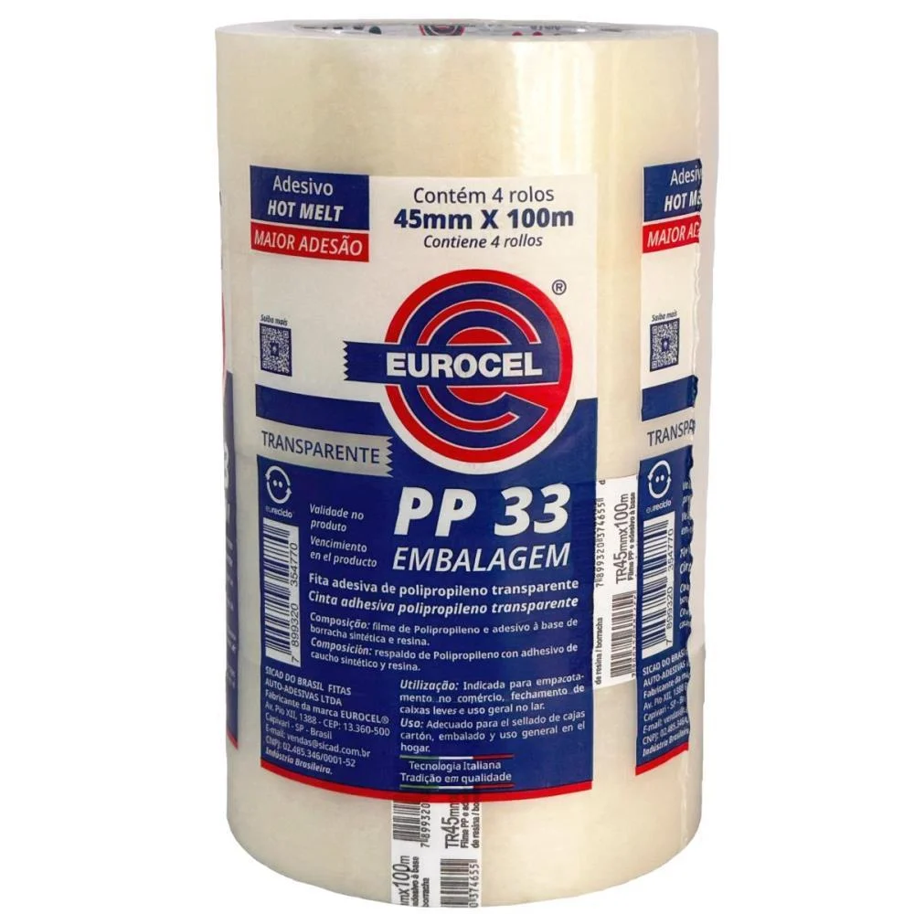 FITA PARA EMPACOTAMENTO PP 33 45MMX100M TRANSPARENTE EUROCEL (PCT.C/04) - imagem 5