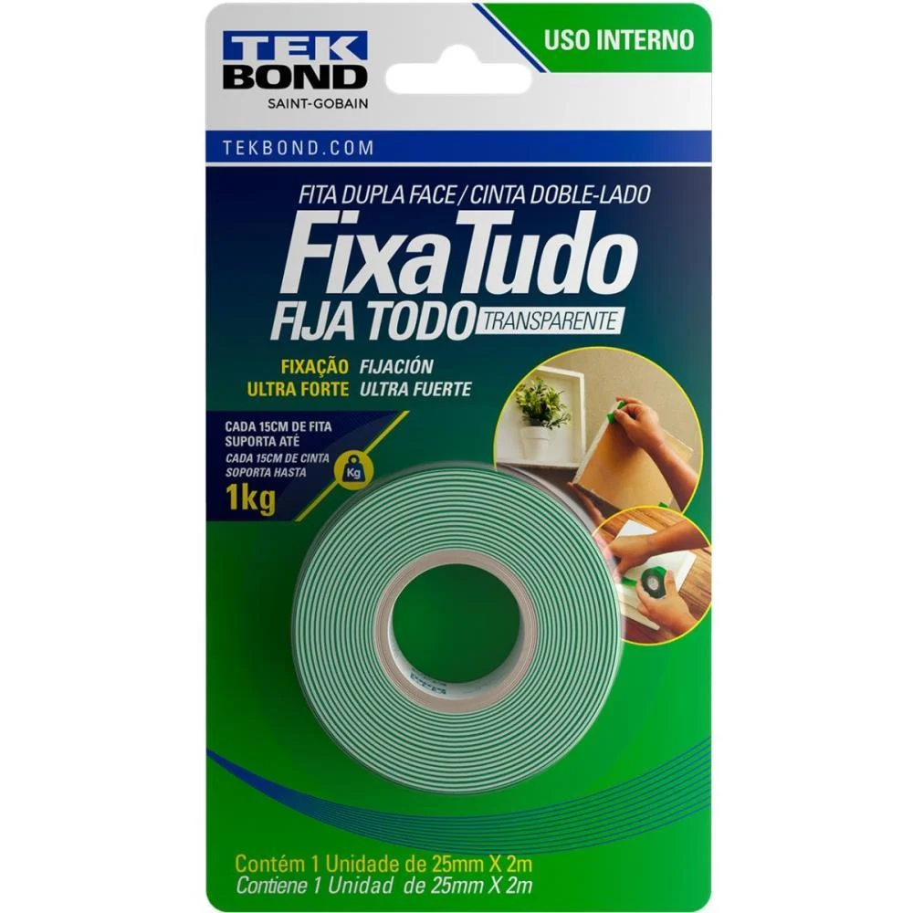 FITA DUPLA FACE FIXA TUDO ACRILICO 25MMX2M TEKBOND (UNIDADE) - imagem 3