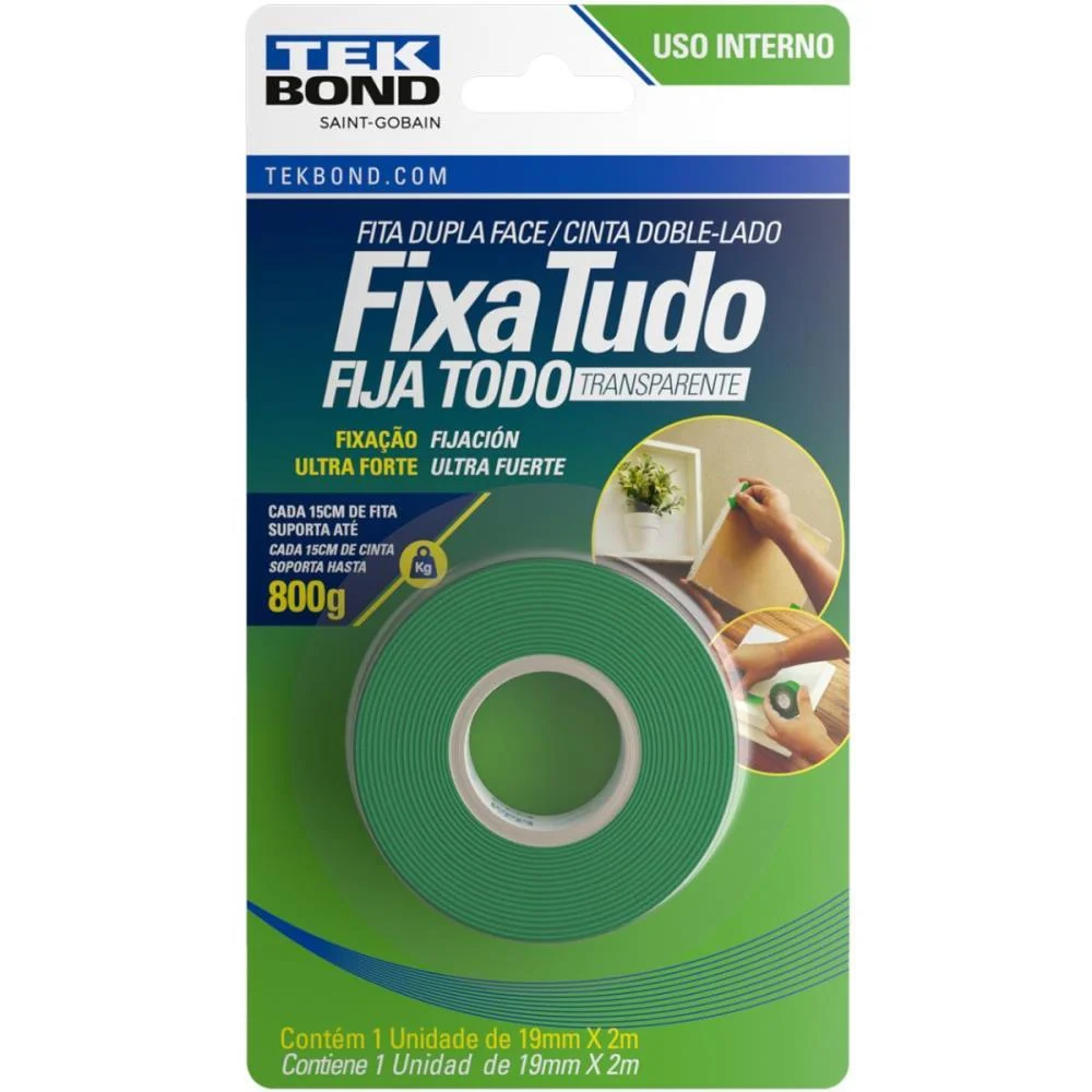 FITA DUPLA FACE FIXA TUDO ACRILICO 19MMX2M TEKBOND (UNIDADE) - imagem 3