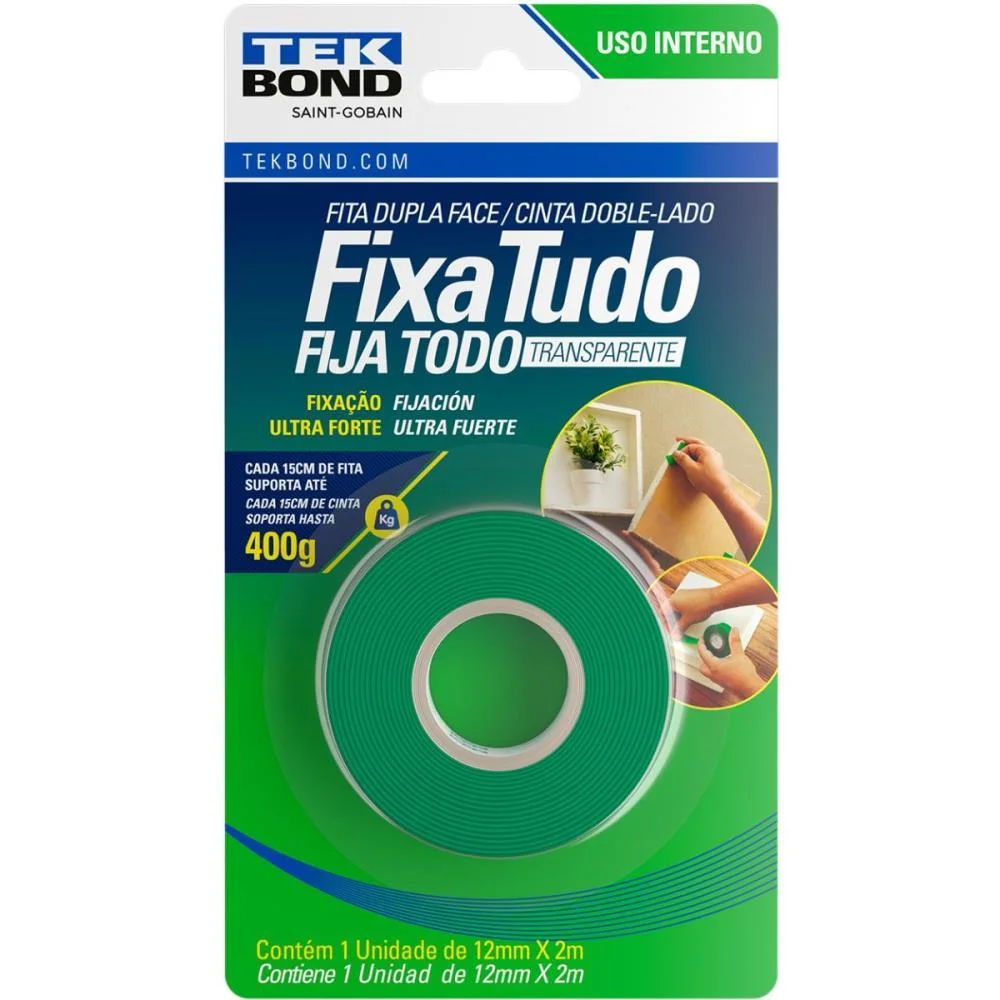 FITA DUPLA FACE FIXA TUDO ACRILICO 12MMX2M TEKBOND (UNIDADE) - imagem 3