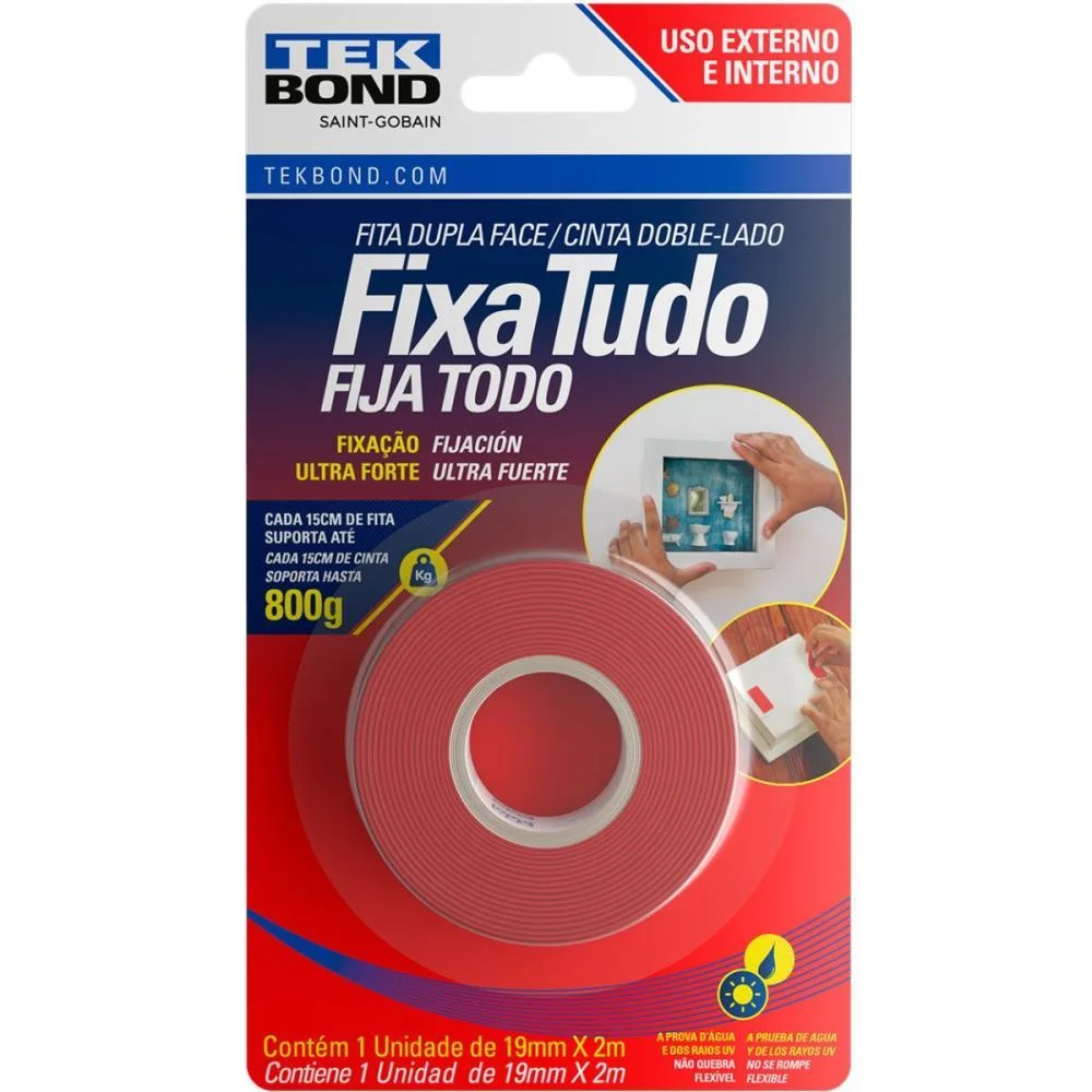 FITA DUPLA FACE FIXA TUDO ACR.USO EXTE.19MMX2M TEKBOND (BLISTER) - imagem 3