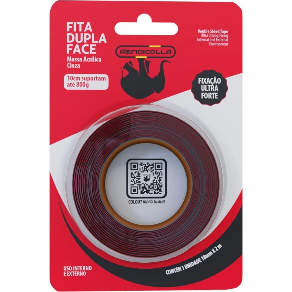 FITA DUPLA FACE MASSA ACRILICA 18MMX2M. CINZA RENDICOLLA (BLISTER) - imagem 2