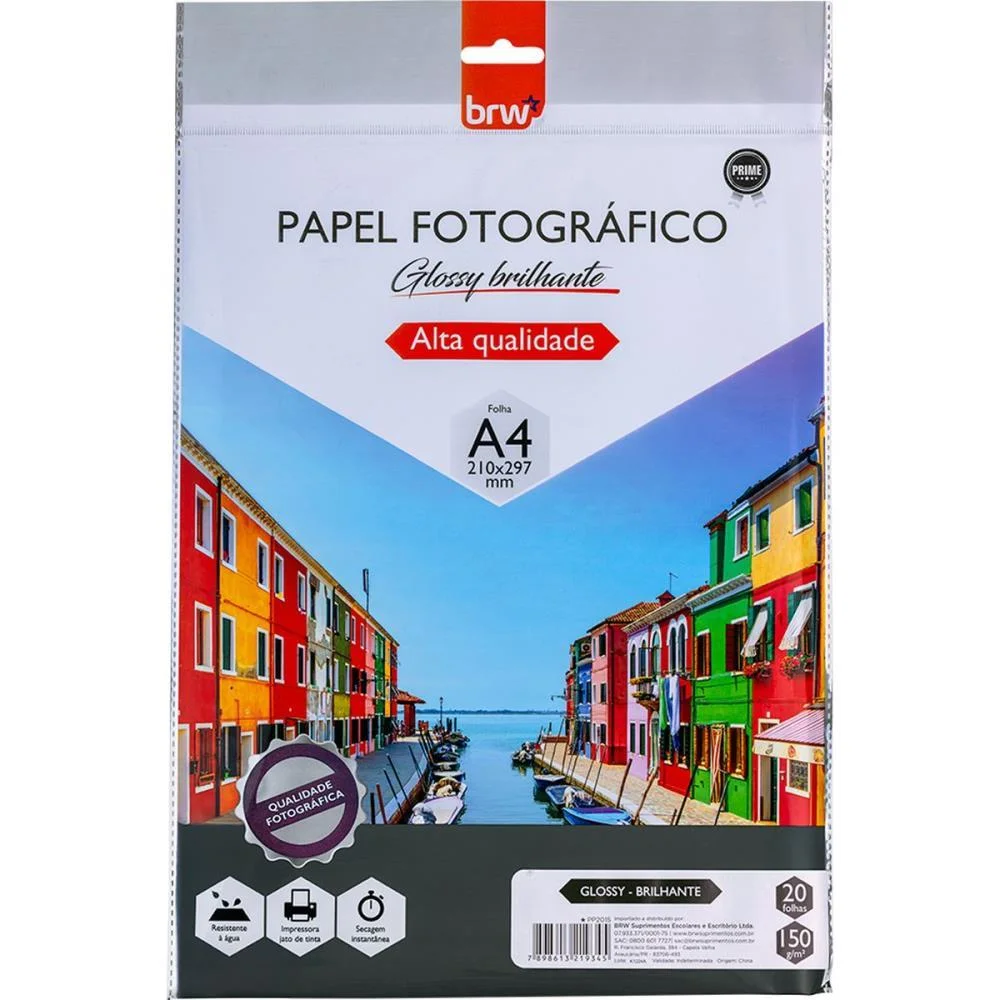 PAPEL FOTOGRAFICO INKJET A4 GLOSSY BRILHANTE 150G. BRW (PCT.C/20) - imagem 2