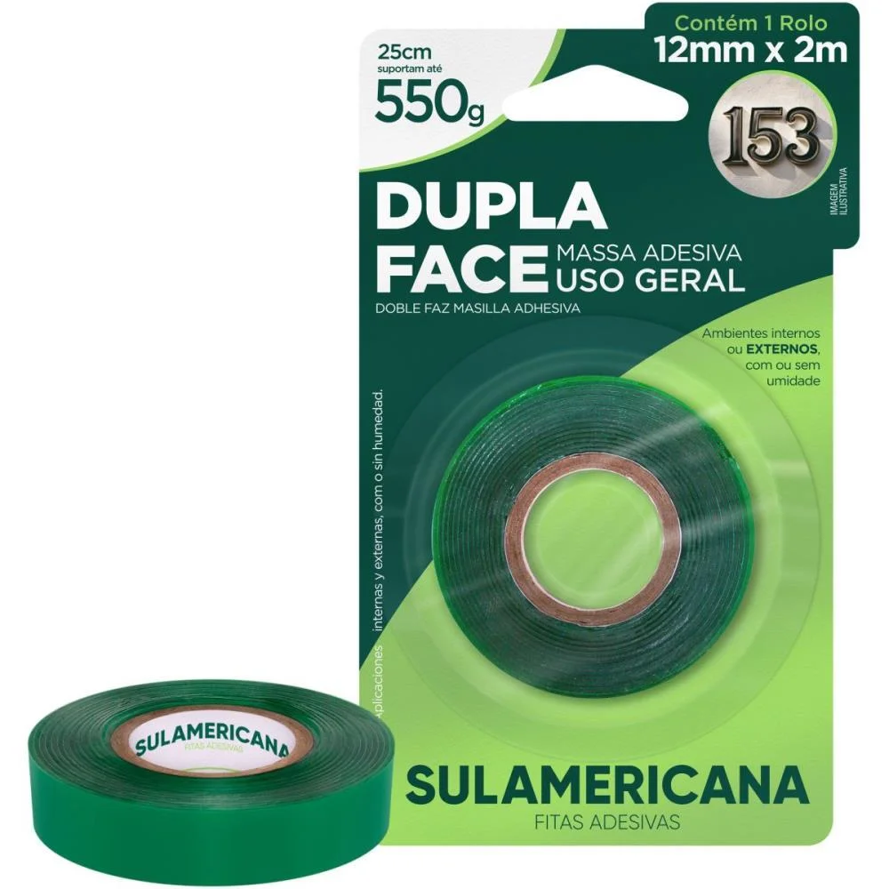 FITA DUPLA FACE MASSA ACRILICA 12MMX2M SULAMERICANA (UNIDADE) - imagem 2