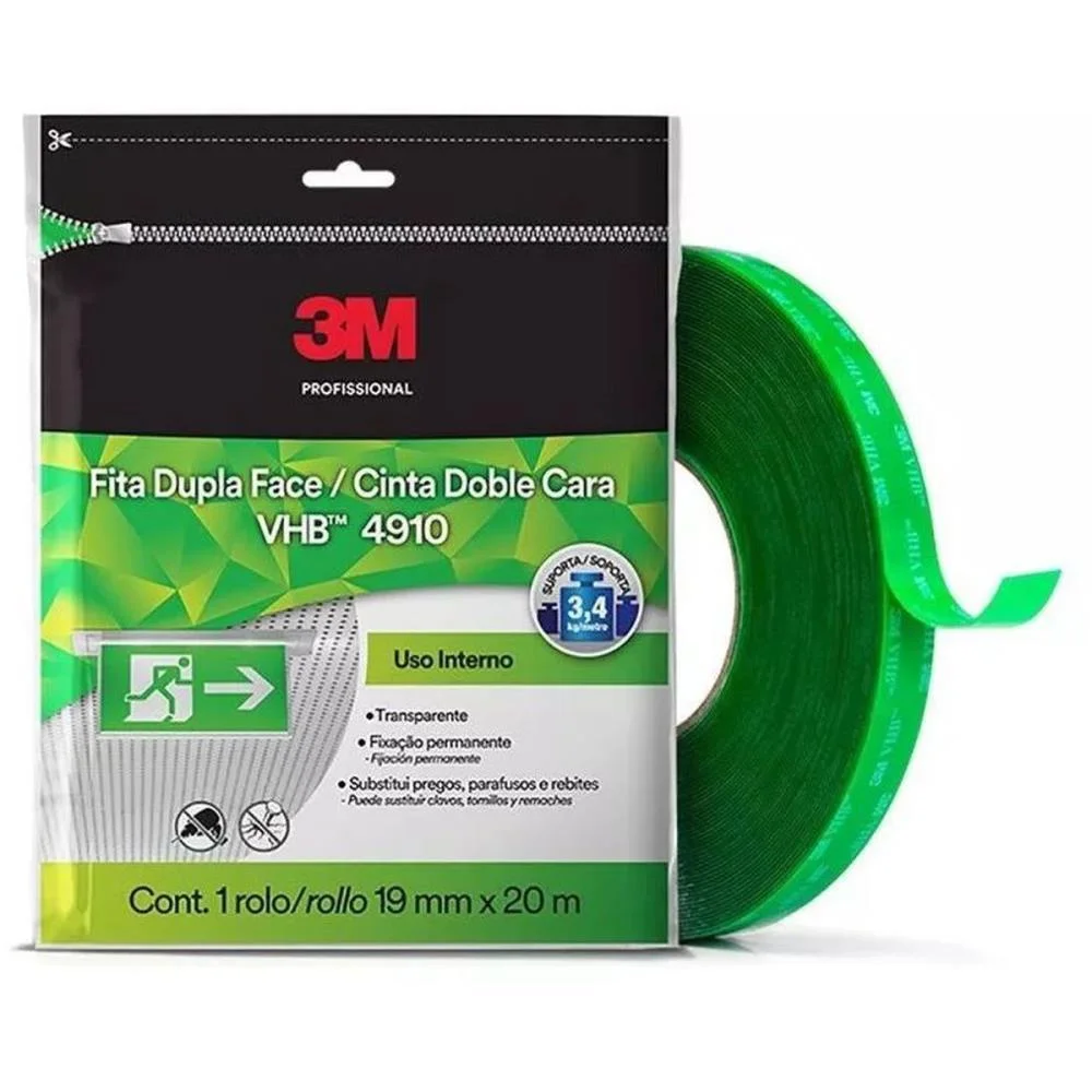 FITA DUPLA FACE 19MMX20M VHB 4910 3M (UNIDADE) - imagem 2