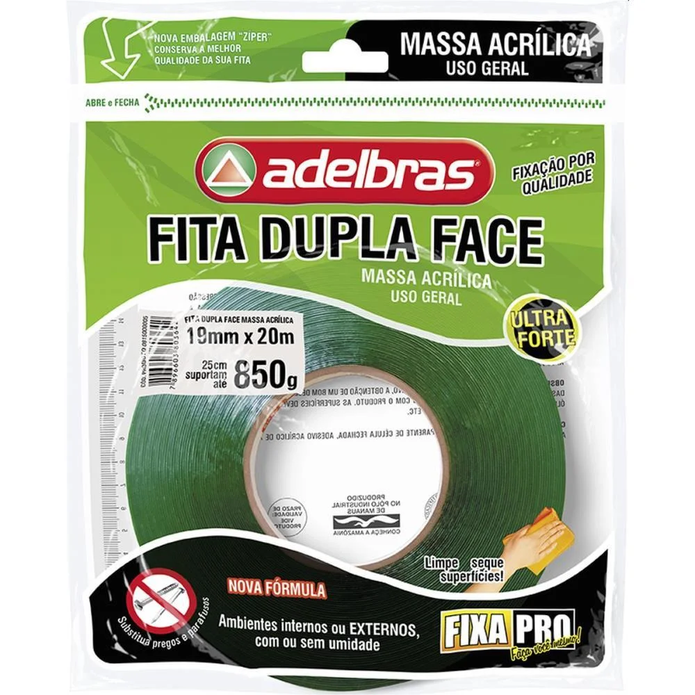 FITA DUPLA FACE FIXA PRO MASSA ACRILIC 19MMX20 ADELBRAS (UNIDADE) - imagem 3