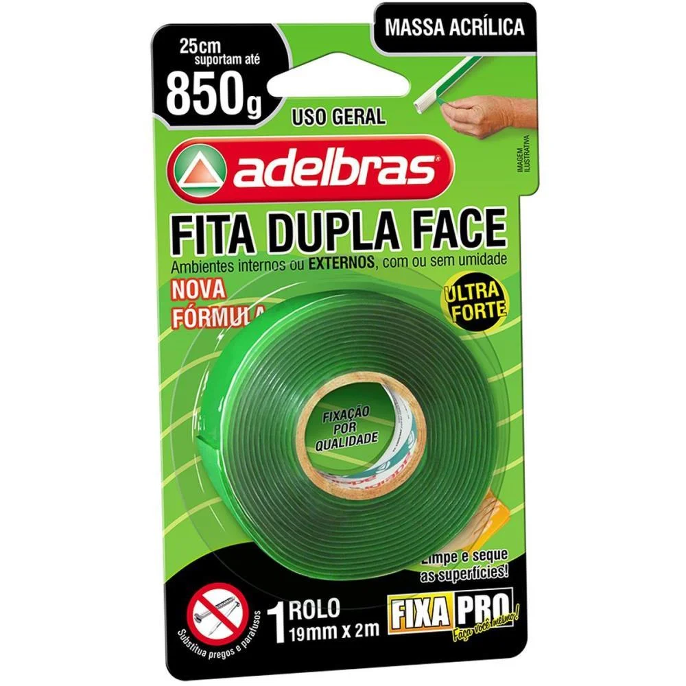 FITA DUPLA FACE FIXA PRO MASSA ACRILIC 19MMX2M ADELBRAS (UNIDADE) - imagem 3