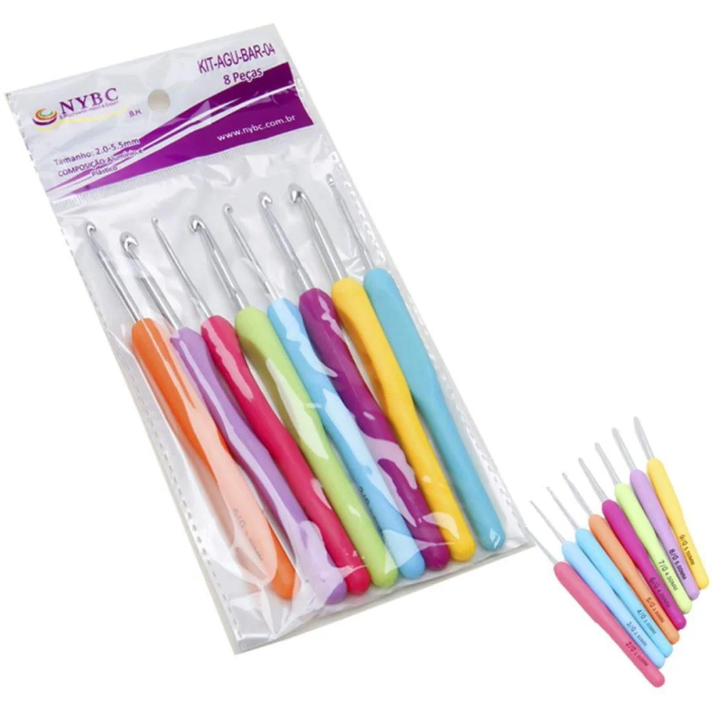 AGULHA PARA CROCHE KIT C/08 AGULHAS (S) CABO PLAS NYBC (BLISTER) - imagem 3