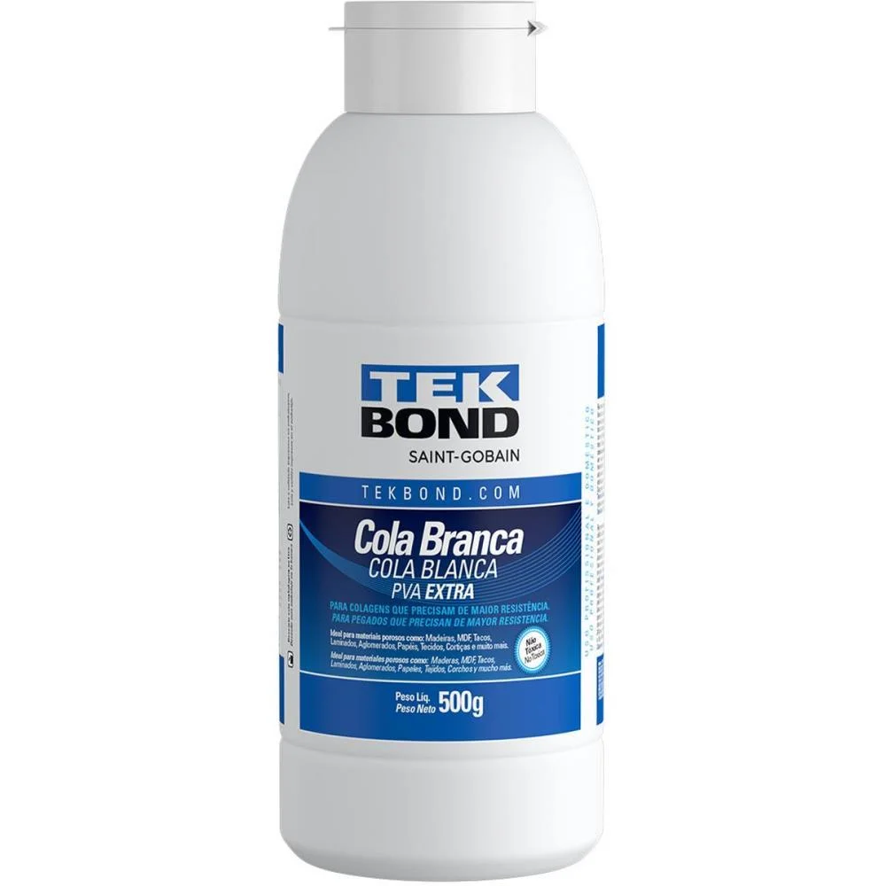 COLA DE ALTA RESISTENCIA BRANCA PVA EXTRA 500G. TEKBOND (UNIDADE) - imagem 2