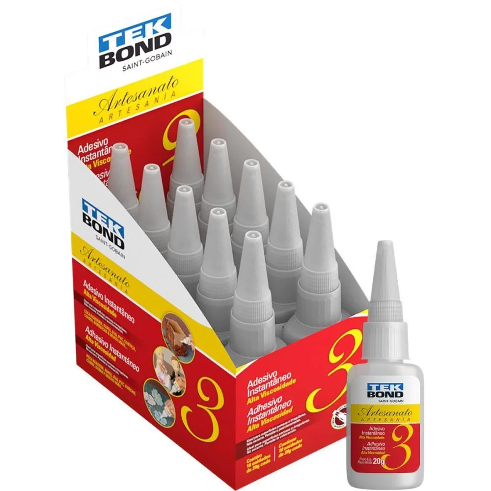 COLA ADESIVO INSTANTANEO ARTESANATO 3 20G TEKBOND (CX.C/10) - imagem 3