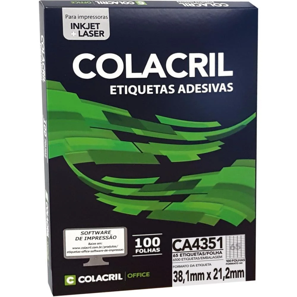 ETIQUETA A4 21,2X38,1MM 100 FOLHAS COLACRIL (PCT.C/6500) - imagem 4