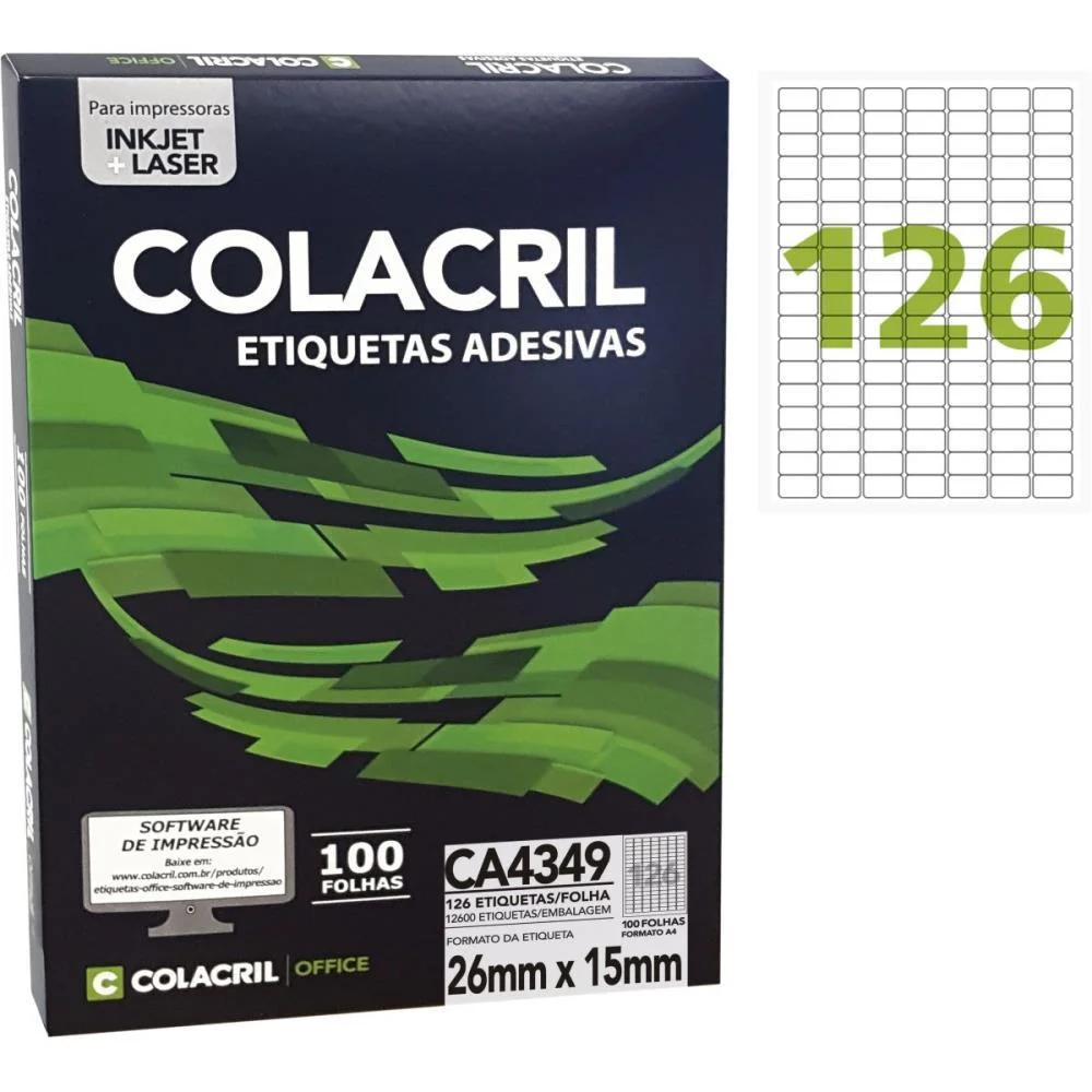 ETIQUETA A4 26X15MM 100 FOLHAS COLACRIL (PCT.C/12600) - imagem 2