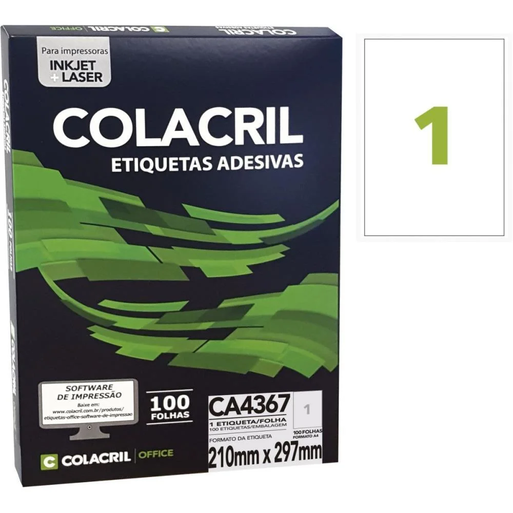 ETIQUETA A4 297X210MM 100 FOLHAS COLACRIL (PCT.C/100) - imagem 3
