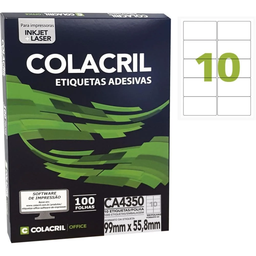 ETIQUETA A4 55,8X99MM 100 FOLHAS COLACRIL (PCT.C/1000) - imagem 3