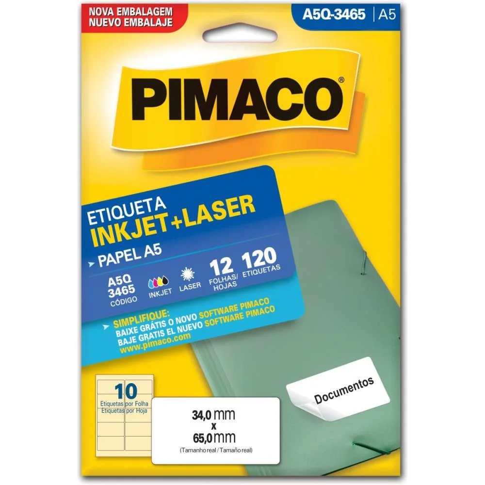 ETIQUETA A5 A5Q-3465 12 FLS 34,0 X 65,0 MM PIMACO (CT.C/120) - imagem 3