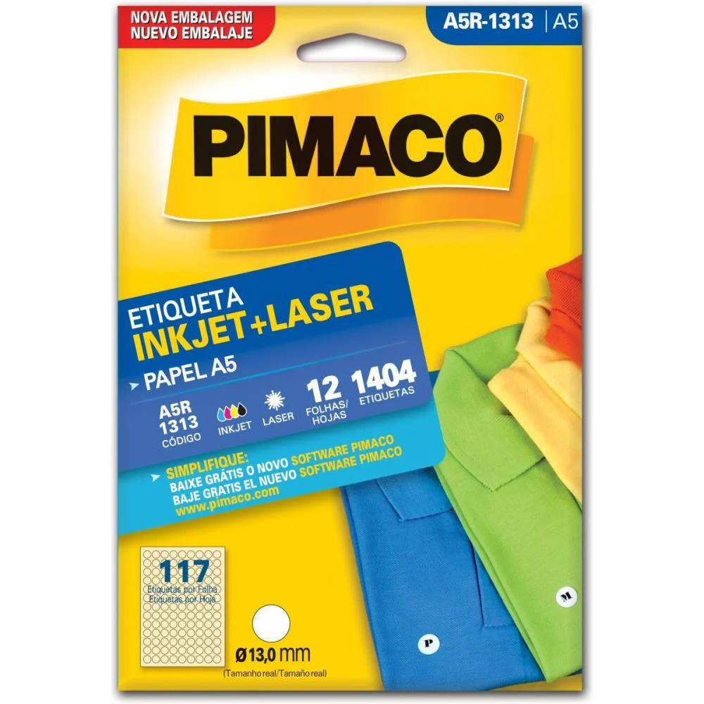 ETIQUETA A5 A5R-1313 REDONDA 12 FLS 13,0MM PIMACO (CT.C/1404) - imagem 2
