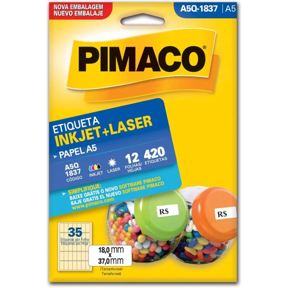 ETIQUETA A5 A5Q-1837 12 FLS 18,0 X 37,0 MM PIMACO (CT.C/420) - imagem 2