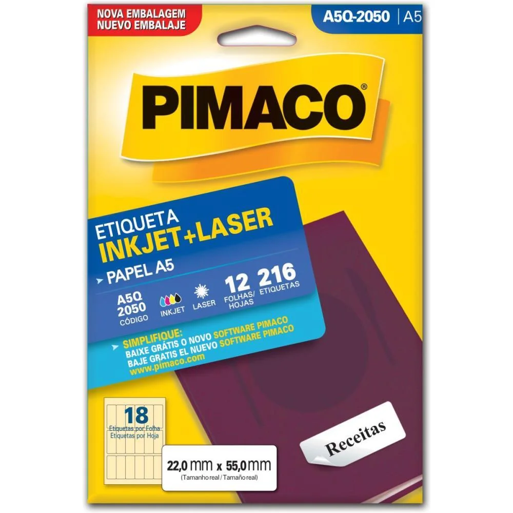 ETIQUETA A5 A5Q-2050 12 FLS 22,0 X 55,0 MM PIMACO (CT.C/216) - imagem 2
