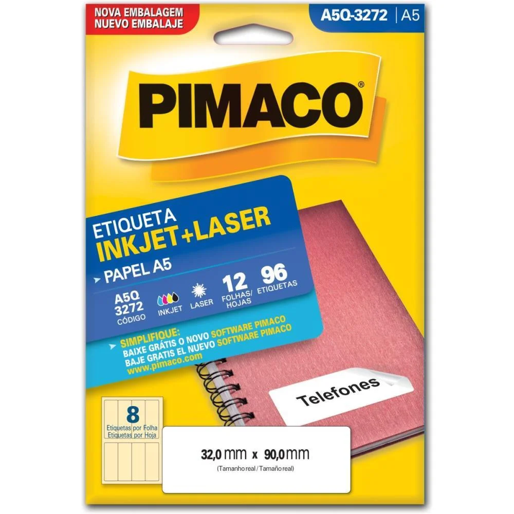 ETIQUETA A5 A5Q-3272 12 FLS 32,0 X 90,0 MM PIMACO (CT.C/96) - imagem 2