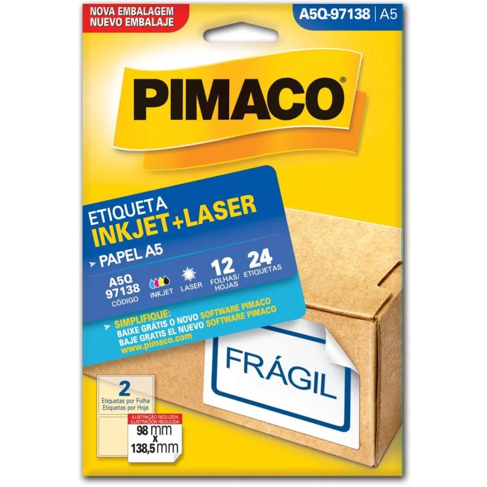 ETIQUETA A5 A5Q-97138 12 FLS 98 X 138,5 MM PIMACO (CT.C/24) - imagem 2
