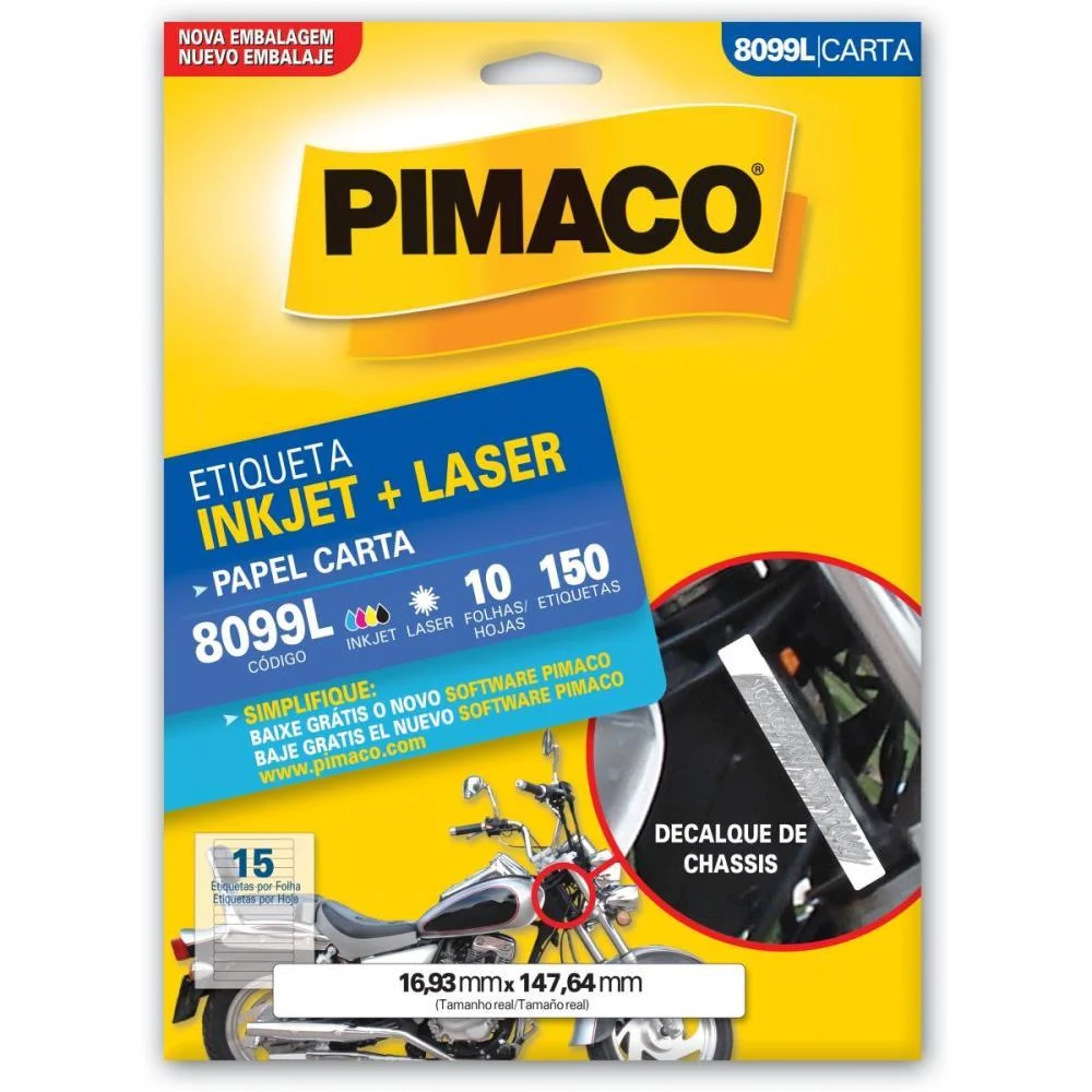 ETIQUETA CARTA 8099L 10 FLS 16,93 X 147,64 MM PIMACO (CT.C/150) - imagem 2