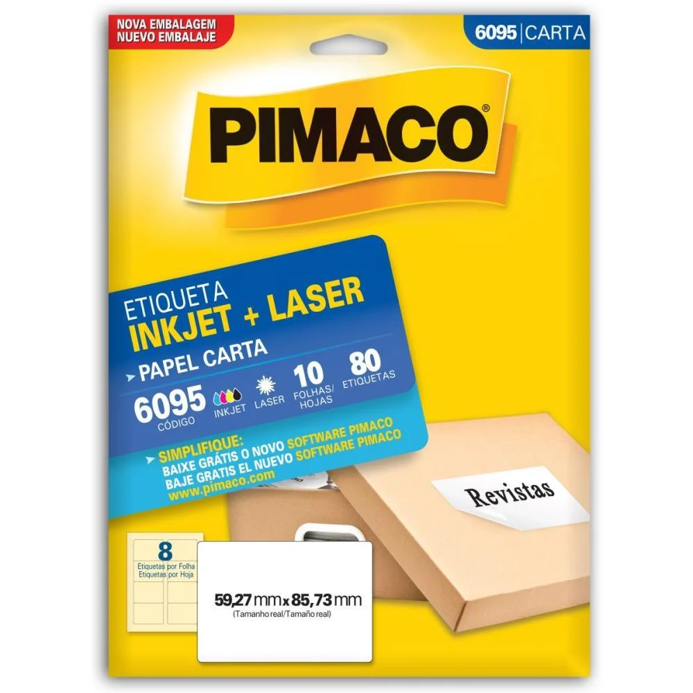 ETIQUETA CARTA 6095 10 FLS 59,27 X 85,73 MM PIMACO (CT.C/80) - imagem 3