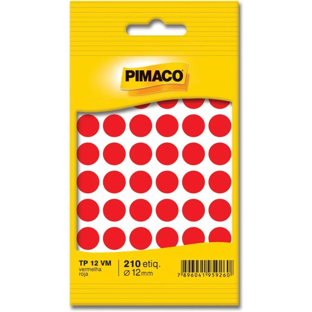 ETIQUETA REDONDA TP-12 VERMELHA REDONDA 12 MM PIMACO (CT.C/210) - imagem 3