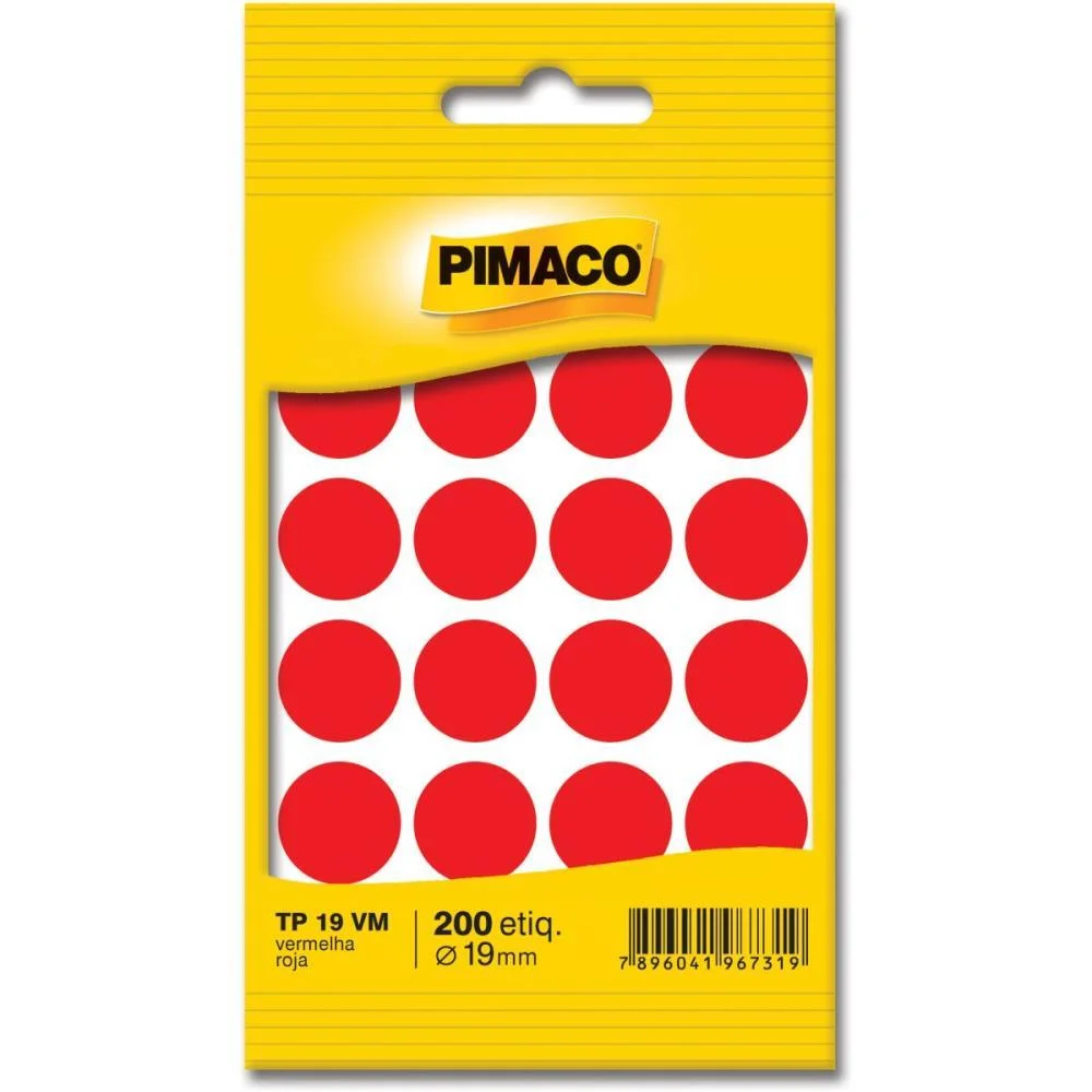 ETIQUETA REDONDA TP-19 VERMELHA REDONDA 19 MM PIMACO (CT.C/200) - imagem 2