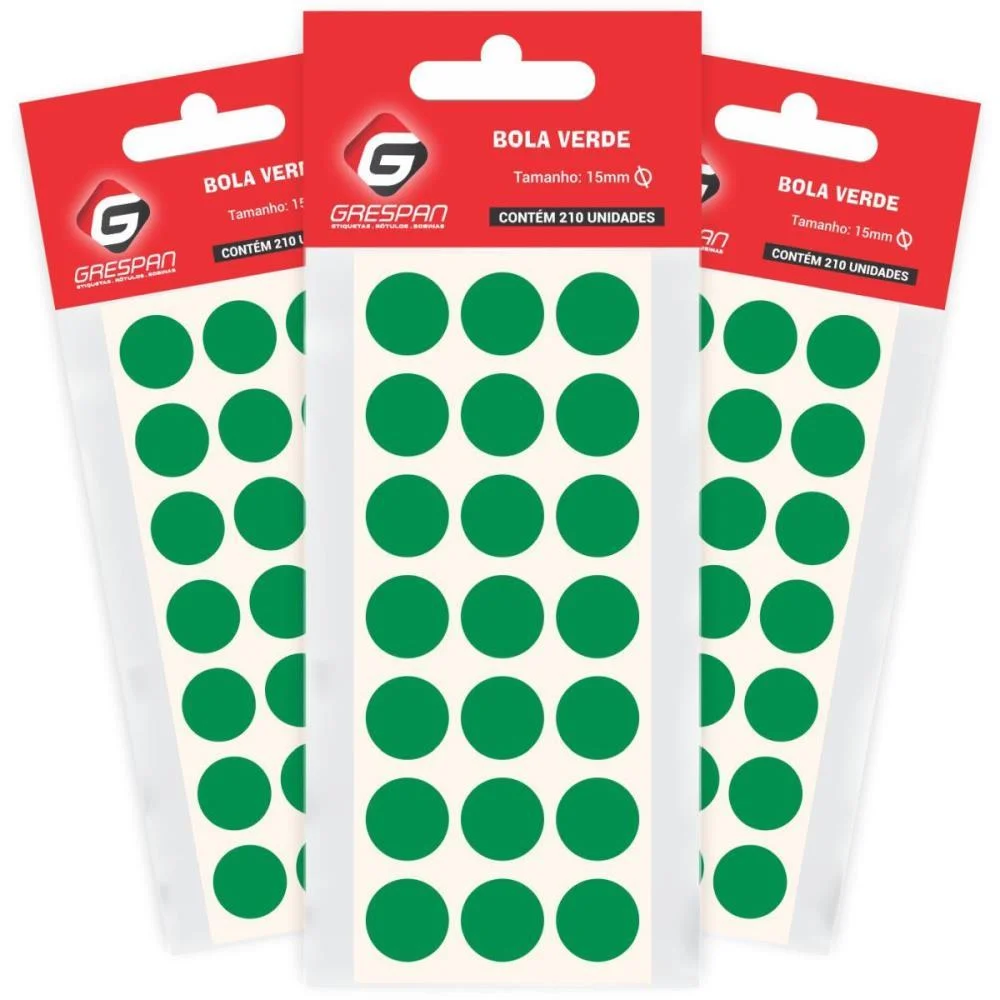 ETIQUETA REDONDA VERDE 15MM. C/210 ETIQUETAS GRESPAN (CARTELA) - imagem 2