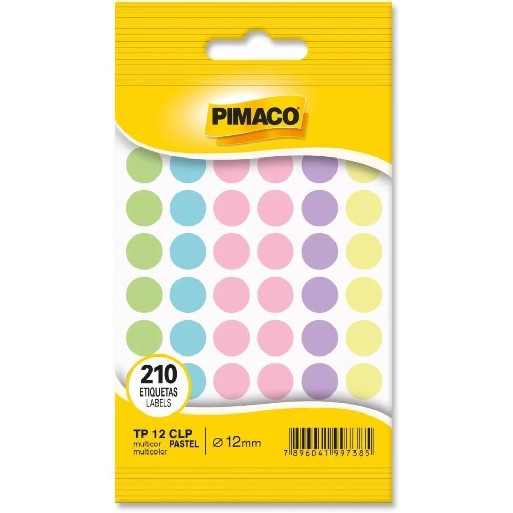 ETIQUETA REDONDA TP-12 COLORIDA PASTEL RED. 12M PIMACO (CT.C/210) - imagem 2