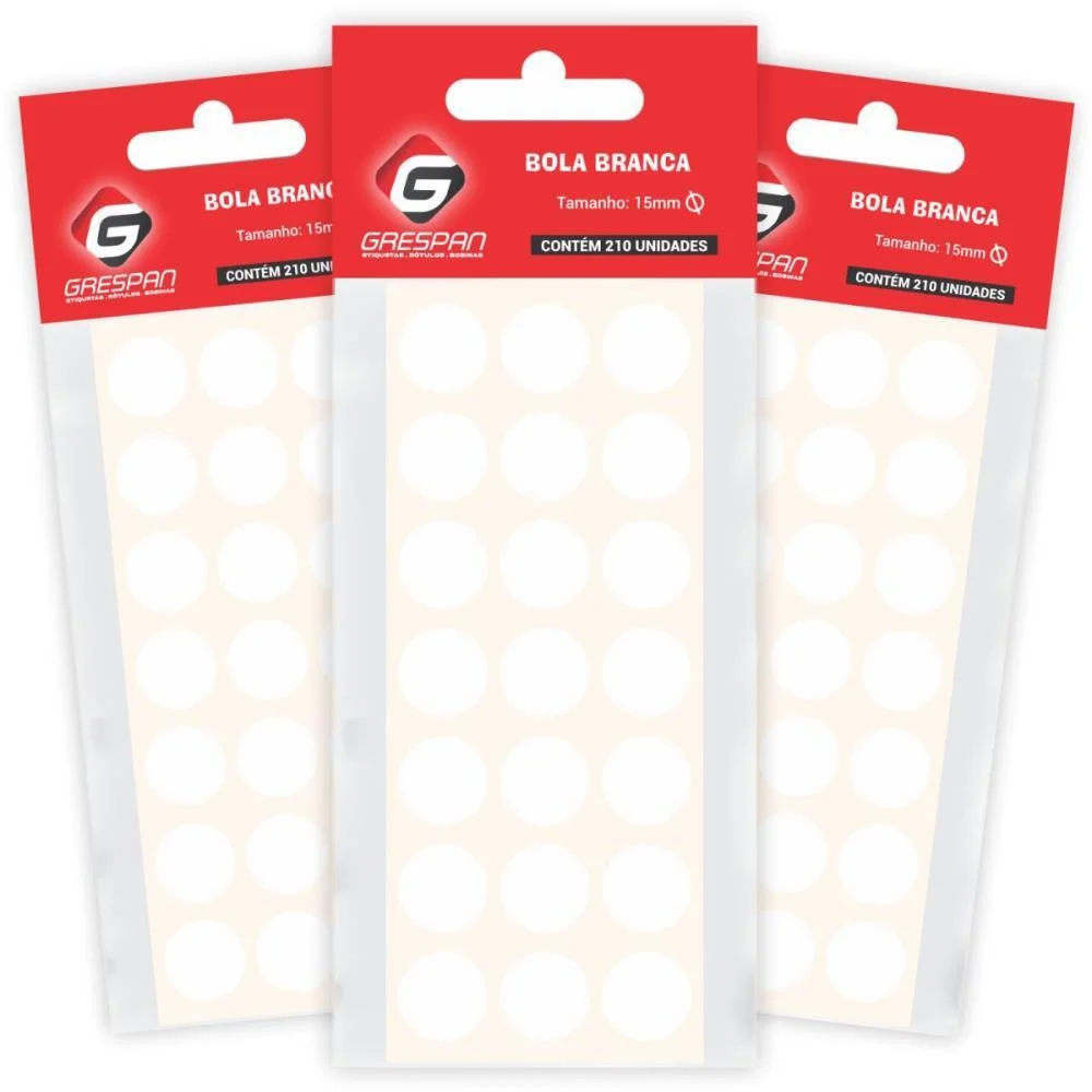 ETIQUETA REDONDA BRANCA 15MM. C/210 ETIQUETAS GRESPAN (CARTELA) - imagem 3
