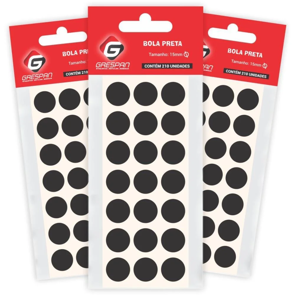 ETIQUETA REDONDA PRETA 15MM. C/210 ETIQUETAS GRESPAN (CARTELA) - imagem 2