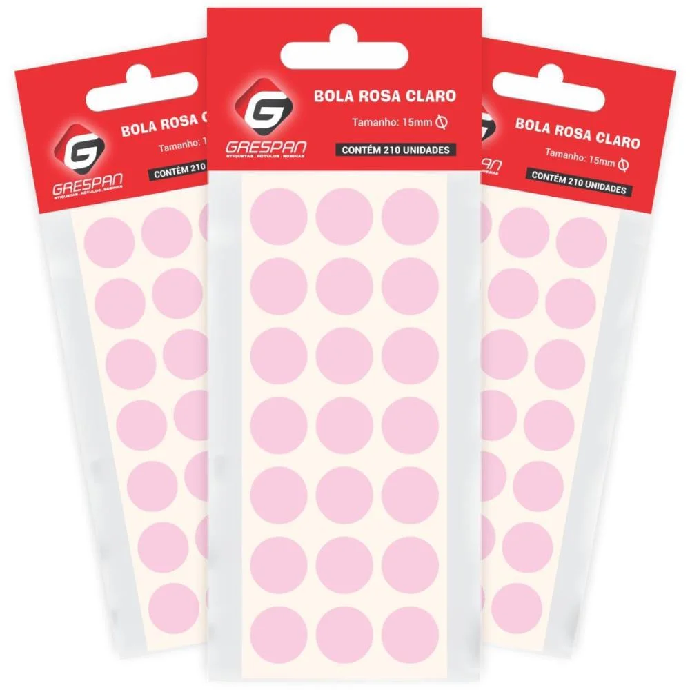 ETIQUETA REDONDA ROSA CLARA 15MM. C/210 ETIQ. GRESPAN (CARTELA) - imagem 2