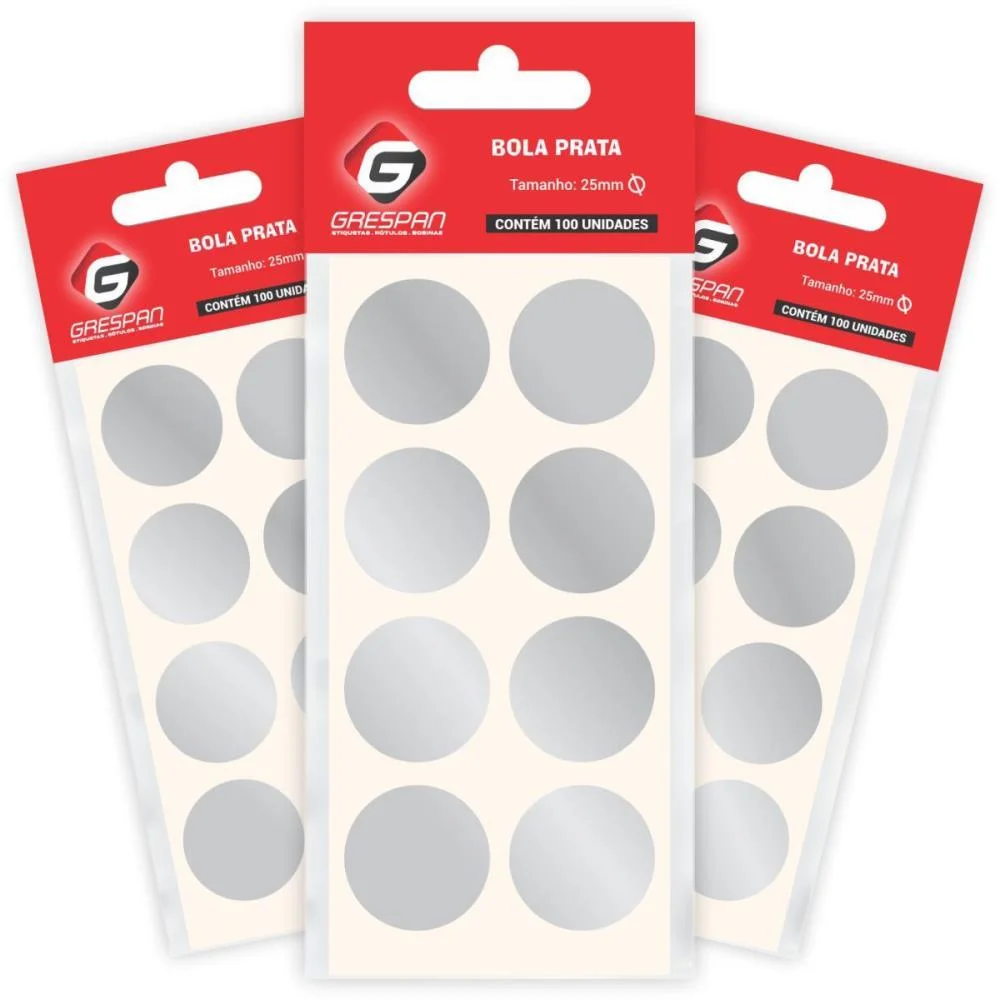 ETIQUETA REDONDA PRATA 25MM. C/100 ETIQUETAS GRESPAN (CARTELA) - imagem 2
